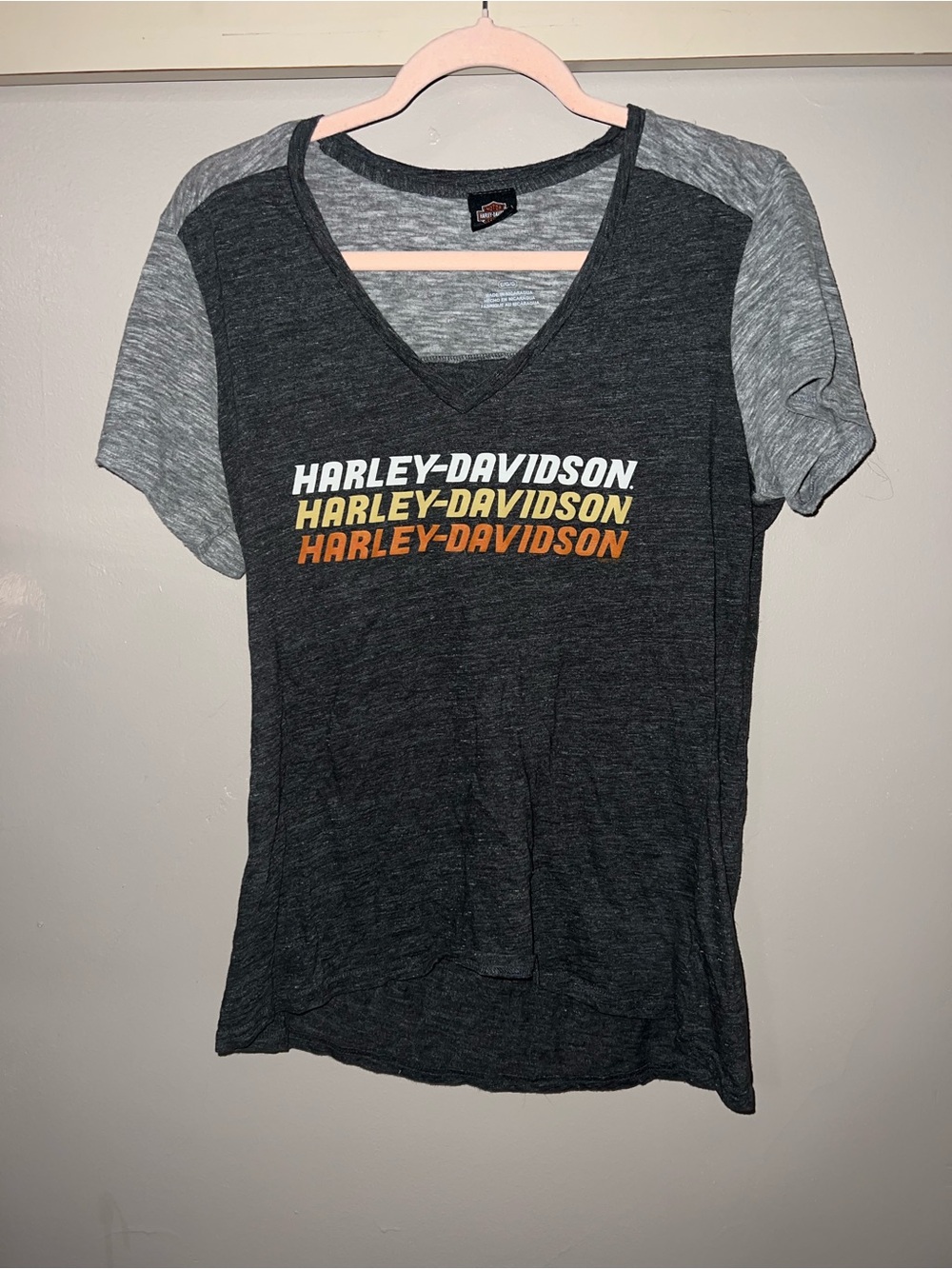 Harley-Davidson Charcoal and Light Gray V-Neck Logo Tee